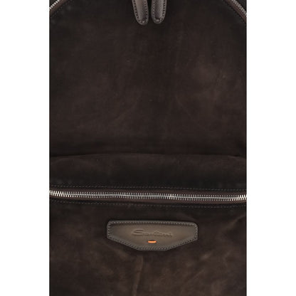 Backpack by Santoni for men in bos taurus calf suede leather brown & signature showcases an architectural Bos Taurus Calf Suede Leather Backpack design, featuring a secure zipper, ample , and architectural handle, backpack-strap & adjustable-strap for a sophisticated look.