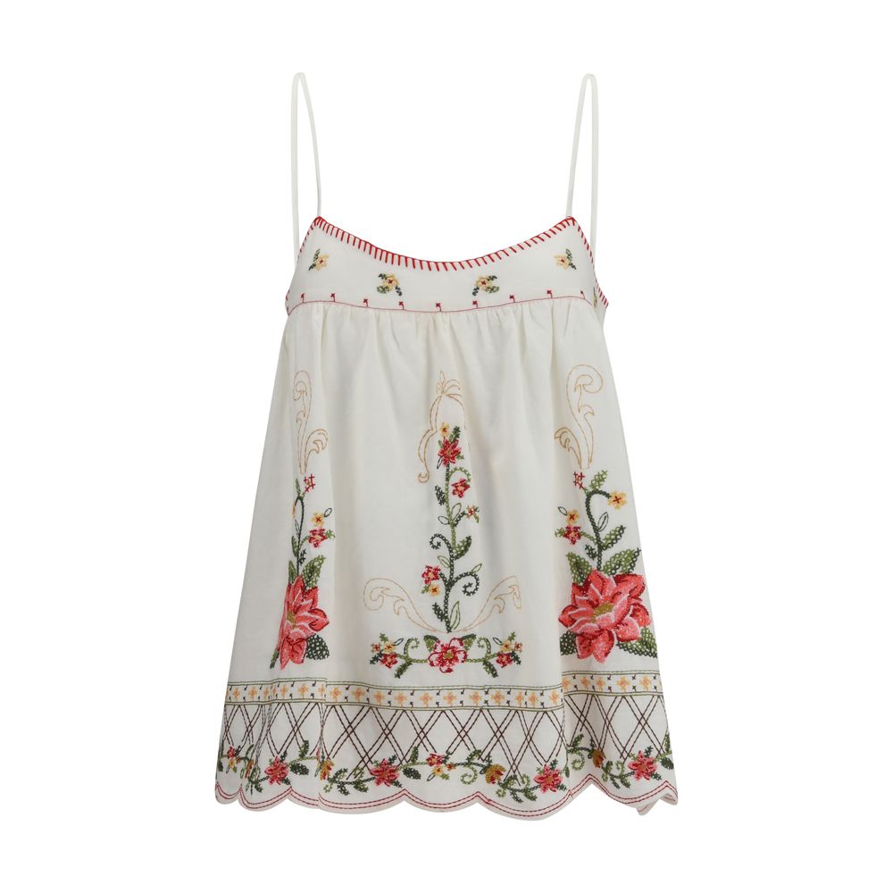T-Shirt by FARM RIO for women in linen & viscose multicolor & floral showcases a unassuming silhouette, artfully detailed with a refined and unassuming sleeveless for a sophisticated, contemporary look.