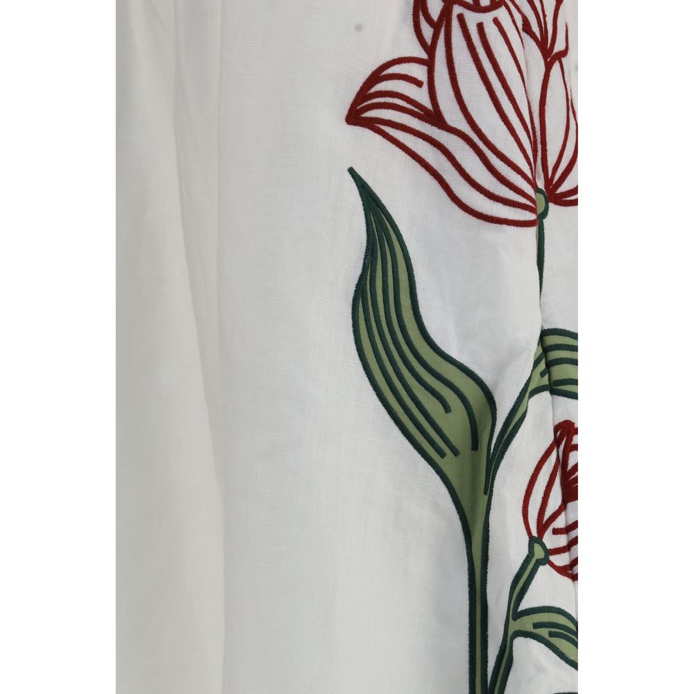 Skirt by FARM RIO for women in linen white & floral features an tailored silhouette, artfully capturing the essence of Women's A Line Linen Midi Skirt in a sophisticated midi.