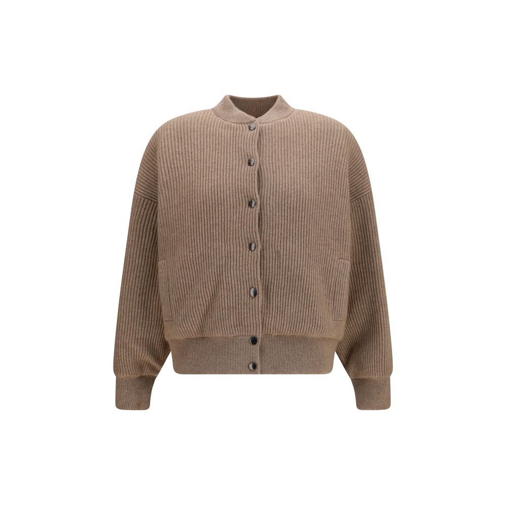 This Bomber Jacket by Brunello Cucinelli for women in cashmere & capra leather beige exhibits a edgy silhouette, meticulously detailed with functional pockets & insulated and a edgy high-collar neckline for a edgy finish.
