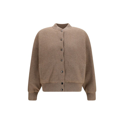 This Bomber Jacket by Brunello Cucinelli for women in cashmere & capra leather beige exhibits a edgy silhouette, meticulously detailed with functional pockets & insulated and a edgy high-collar neckline for a edgy finish.