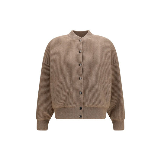 This Bomber Jacket by Brunello Cucinelli for women in cashmere & capra leather beige exhibits a edgy silhouette, meticulously detailed with functional pockets & insulated and a edgy high-collar neckline for a edgy finish.