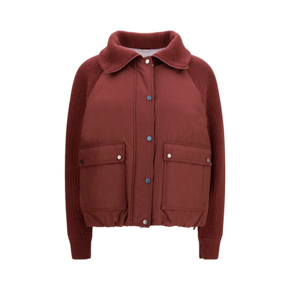 Puffer Jacket by Brunello Cucinelli for women in wool polyester & goose-down bordeaux features a city-ready silhouette, detailed with pockets & insulated and a city-ready .