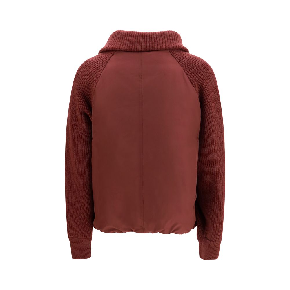 Puffer Jacket by Brunello Cucinelli for women in wool polyester & goose-down bordeaux features a dramatic silhouette, showcasing a sophisticated and distinctive pockets & insulated for a dramatic aesthetic.