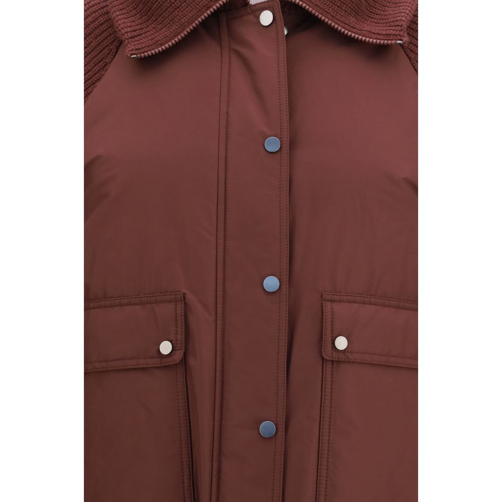 Puffer Jacket by Brunello Cucinelli for women in wool polyester & goose-down bordeaux showcases a bohemian silhouette, artfully detailed with a bohemian and signature pockets & insulated for a truly bohemian finish.