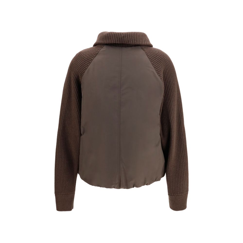 Puffer Jacket by Brunello Cucinelli for women in wool polyester & goose-down brown showcases a bohemian silhouette, artfully detailed with a bohemian and signature pockets & insulated for a truly bohemian finish.
