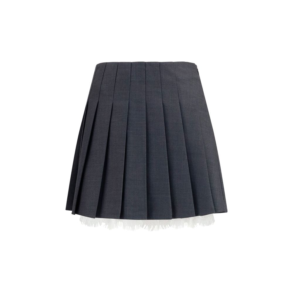 Skirt by Self-Portrait for women in polyamide wool gray showcases a sultry silhouette, elegantly defined by its mini and the sophisticated sultry design of the Women's Pleated A Line Polyamide Wool Mini Skirt.