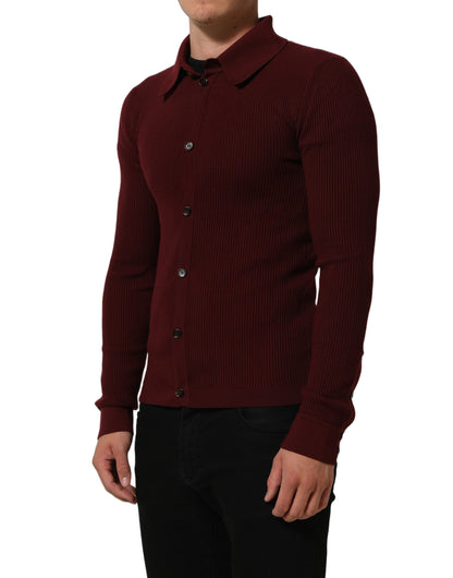 Dolce & Gabbana Burgundy Wool Button Down Cardigan Sweater