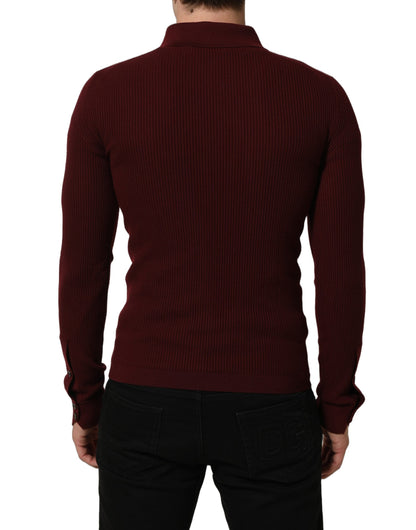 Dolce & Gabbana Burgundy Wool Button Down Cardigan Sweater