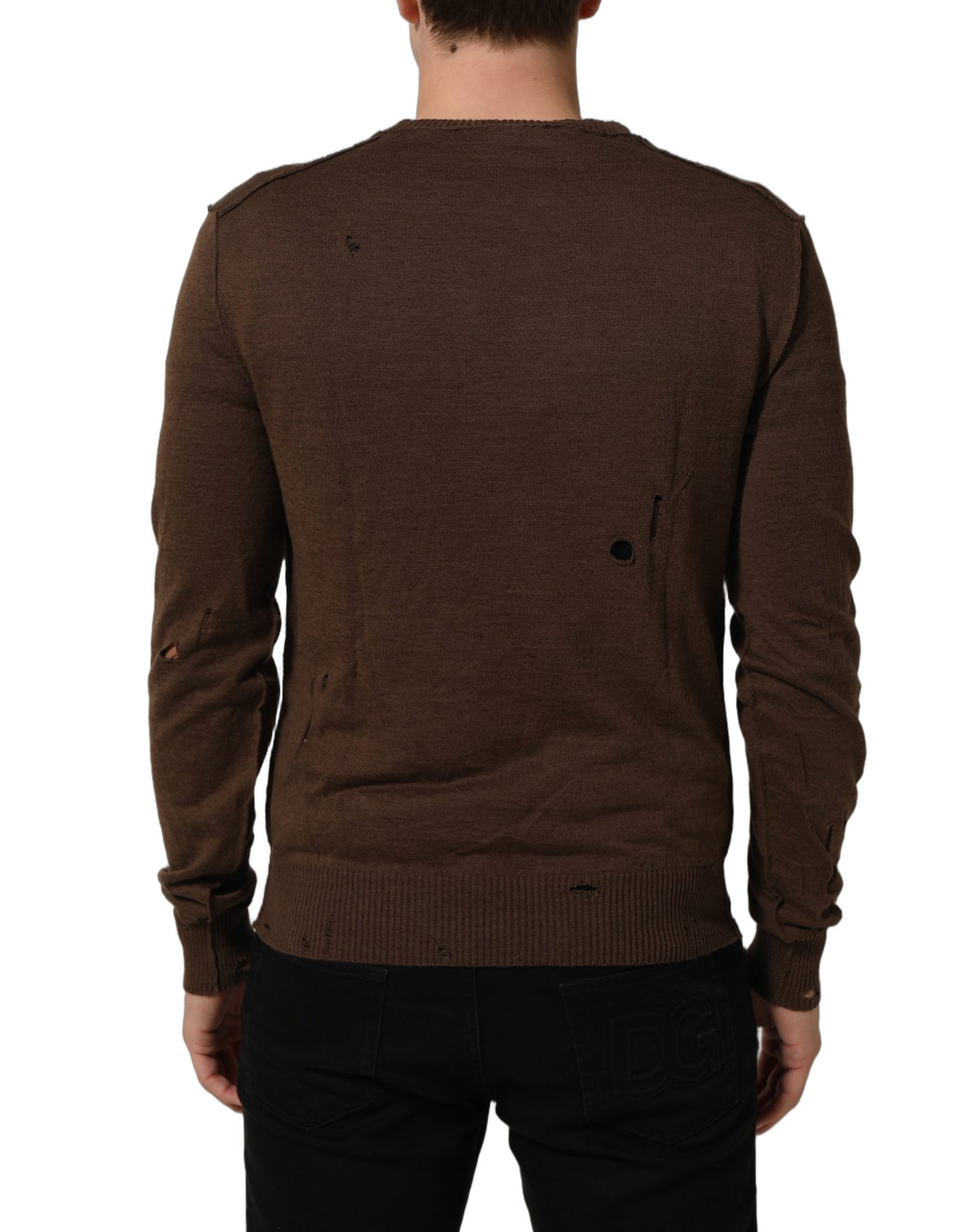 Dolce & Gabbana Brown Flax Buttoned V-neck Pullover Sweater