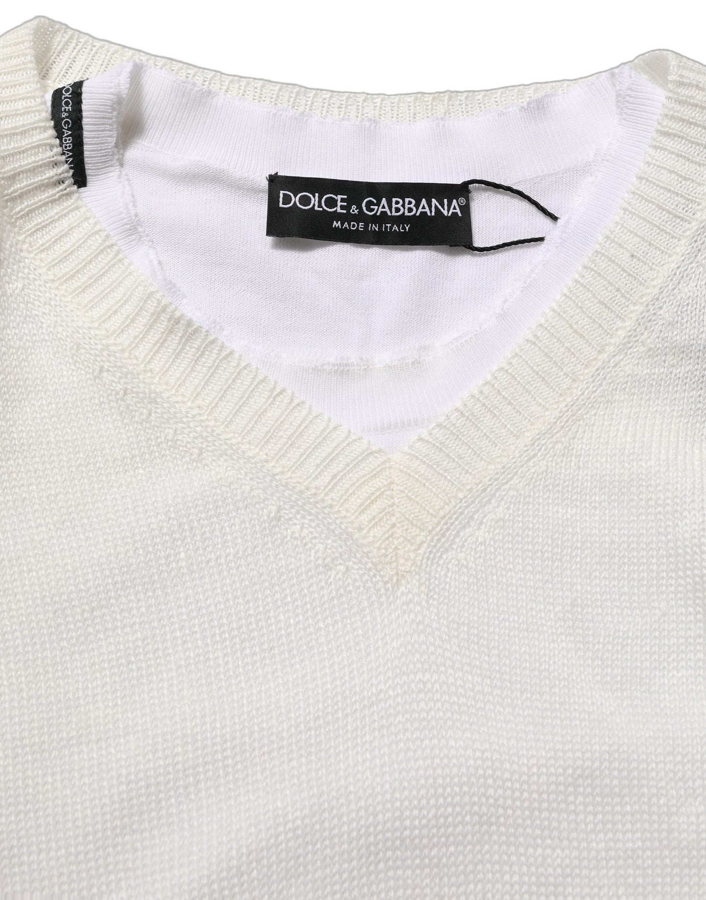 Dolce & Gabbana White Flax CrewNeck Layered Pullover Sweater