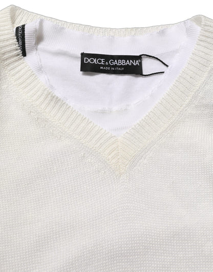 Dolce & Gabbana White Flax CrewNeck Layered Pullover Sweater