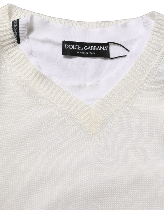 Dolce & Gabbana White Flax CrewNeck Layered Pullover Sweater
