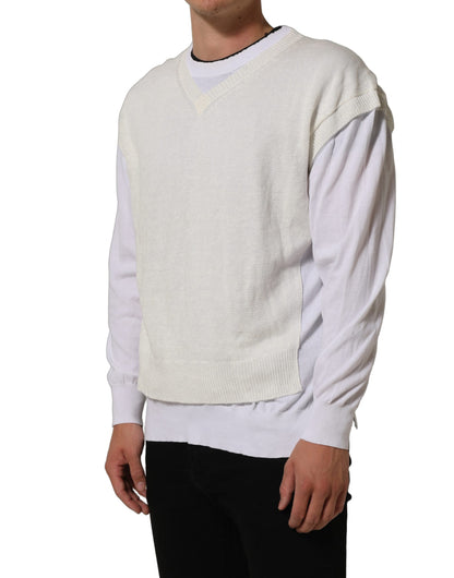 Dolce & Gabbana White Flax CrewNeck Layered Pullover Sweater