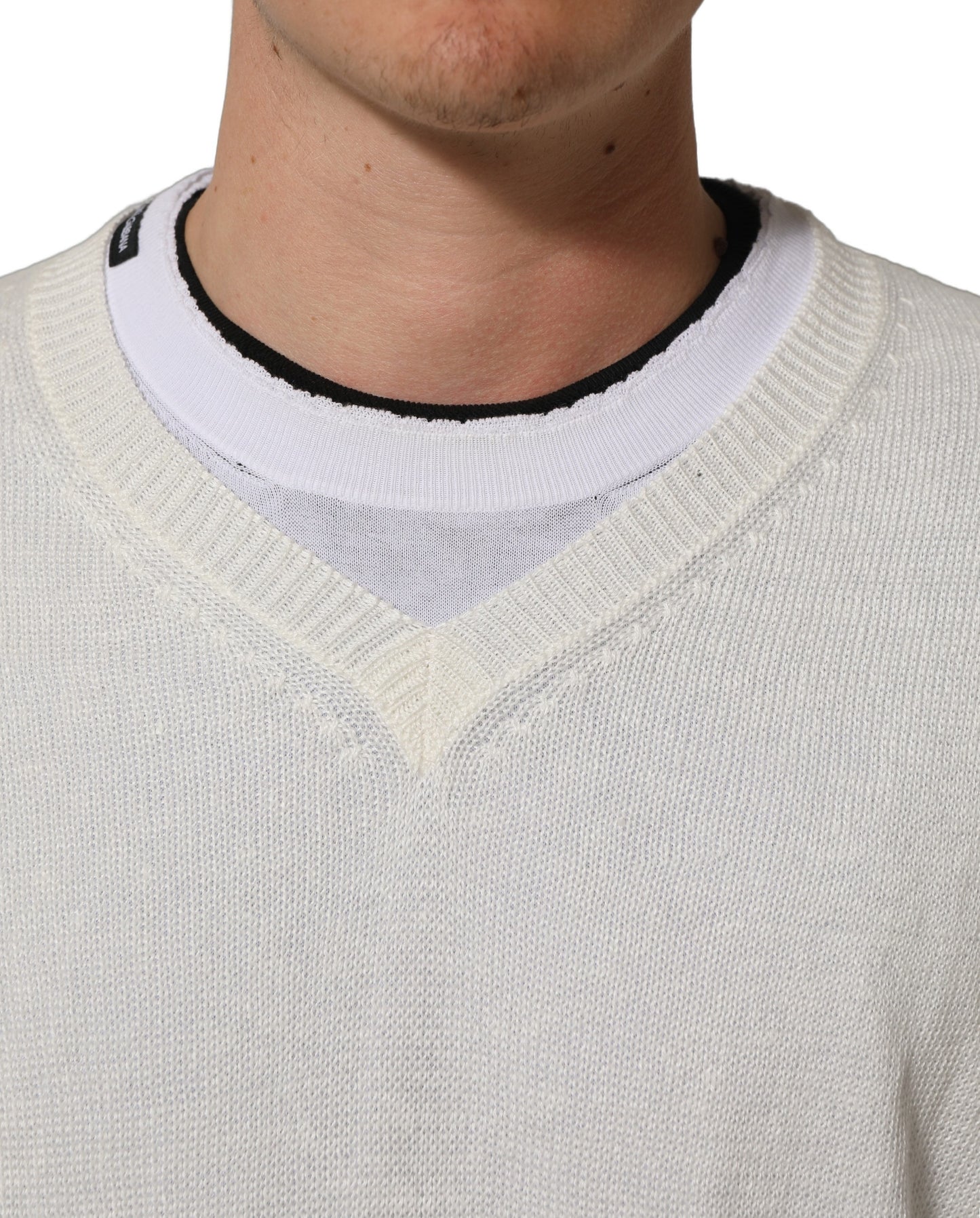 Dolce & Gabbana White Flax CrewNeck Layered Pullover Sweater