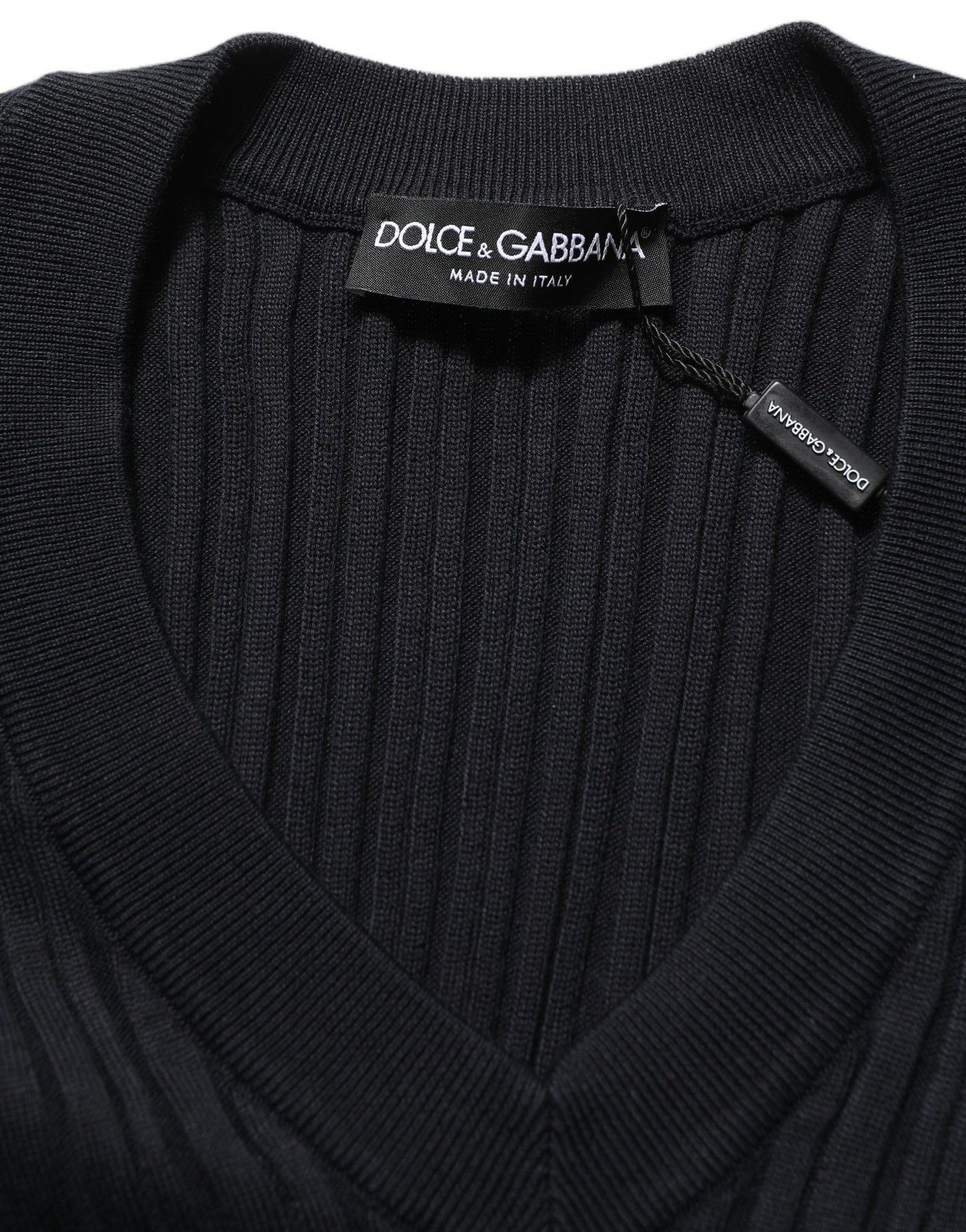 Dolce & Gabbana Black Silk Blend V-neck Pullover Men Sweater