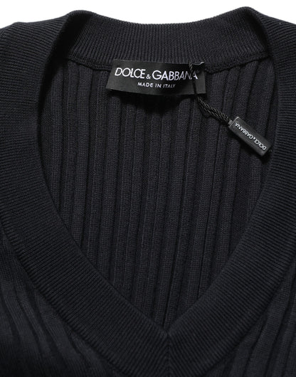 Dolce & Gabbana Black Silk Blend V-neck Pullover Men Sweater
