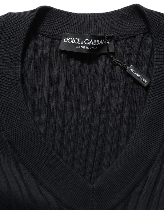 Dolce & Gabbana Black Silk Blend V-neck Pullover Men Sweater