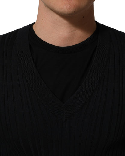 Dolce & Gabbana Black Silk Blend V-neck Pullover Men Sweater