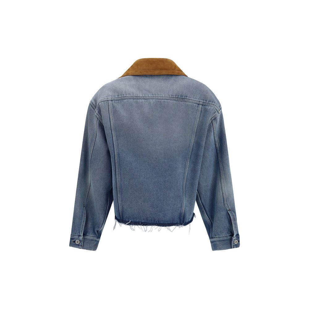 Trucker Jacket by Miu Miu for women in cotton denim & suede leather blue features a city-ready silhouette, detailed with pockets and a city-ready .