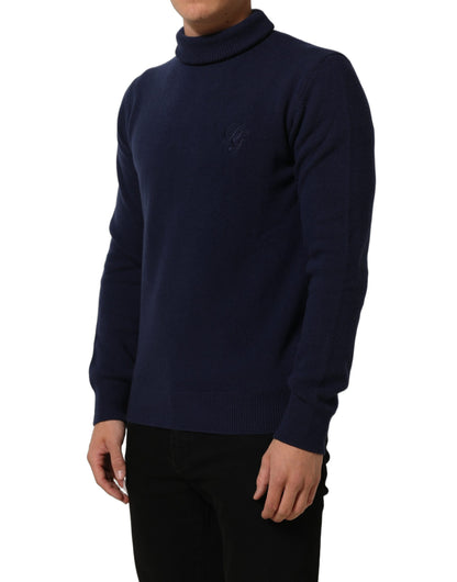 Dolce & Gabbana Blue Wool Knit Turtleneck Pullover Sweater