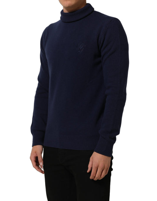 Dolce & Gabbana Blue Wool Knit Turtleneck Pullover Sweater