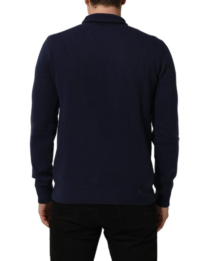 Dolce & Gabbana Blue Wool Knit Turtleneck Pullover Sweater