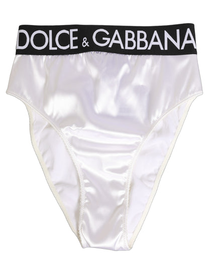 Dolce & Gabbana White Satin High-Waist Brief Logo Women Underwear