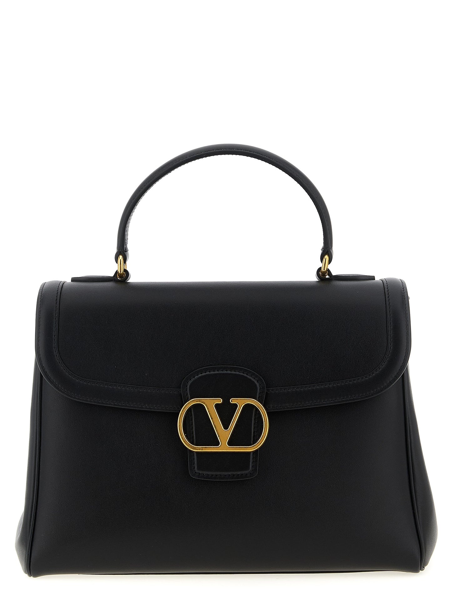 Valentino Garavani 9 To 5 V Logo Calfskin Leather Flap Handbag - Black Signature