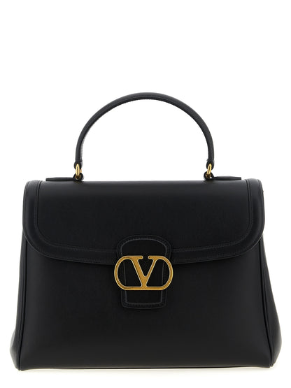 Valentino Garavani 9 To 5 V Logo Calfskin Leather Flap Handbag - Black Signature