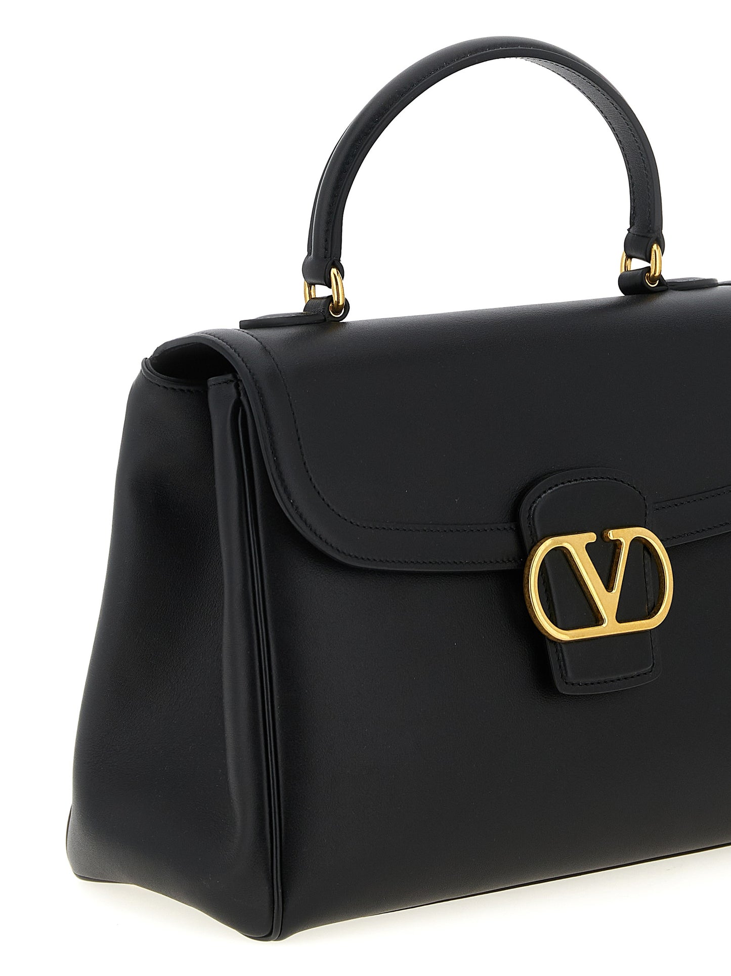 Valentino Garavani 9 To 5 V Logo Calfskin Leather Flap Handbag - Black Signature