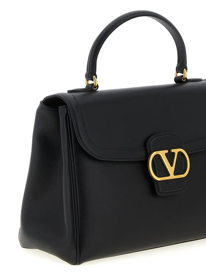 Valentino Garavani 9 To 5 V Logo Calfskin Leather Flap Handbag - Black Signature