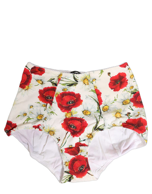 Dolce & Gabbana Poppy Women's High Rise Stretch Nylon Panties - White Floral Print