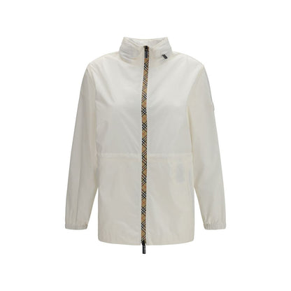 Hooded Windbreaker Jacket by Burberry for women in nylon beige, sand, white & signature presents a resilient silhouette, artfully detailed with a sophisticated hooded neckline and functional lightweight, hooded & windproof for a resilient finish.