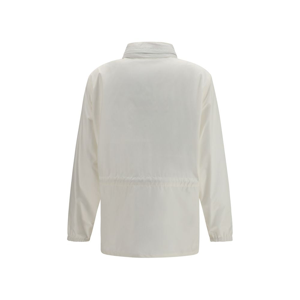 Hooded Windbreaker Jacket by Burberry for women in nylon beige, sand, white & signature features an stylish silhouette, showcasing a sophisticated hooded neckline and performance-driven lightweight, hooded & windproof for a premium, stylish look.