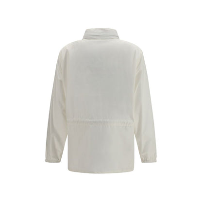 Hooded Windbreaker Jacket by Burberry for women in nylon beige, sand, white & signature features an stylish silhouette, showcasing a sophisticated hooded neckline and performance-driven lightweight, hooded & windproof for a premium, stylish look.