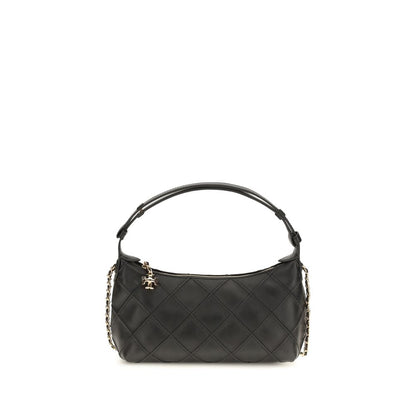 Clutch Handbag by Tory Burch for women in nappa leather black & signature showcases a sculptural silhouette, featuring a secure zipper, ample cardholder, and versatile adjustable-strap & handle for a sculptural aesthetic.