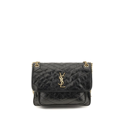 2-in-1 Shoulder & Crossbody Flap Bag by Saint Laurent for women in bos taurus calf leather black, chevron & signature features an effortlessly chic silhouette with a secure flap, ample built-in-compartments, and versatile crossbody-strap & shoulder-strap for effortlessly chic everyday luxury.