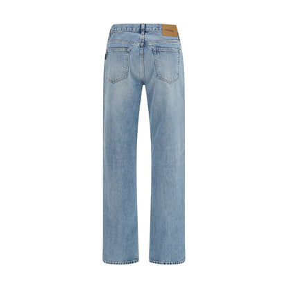 Jeans by Haikure for women in denim cotton blue, natural & signature presents a refined pantology silhouette, artfully defined by a refined pantology tapered-leg, straight-leg, regular-fit & wide, long, and a sophisticated high rise.