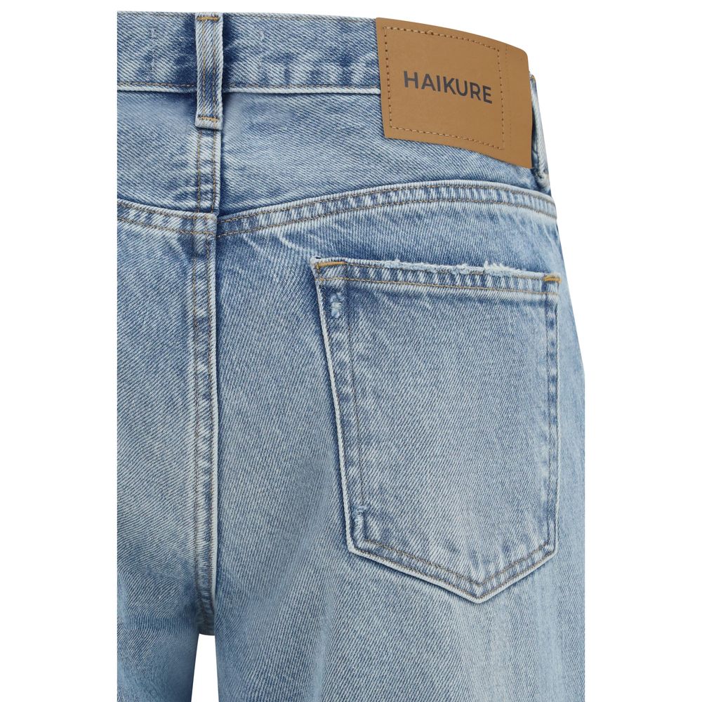 Jeans by Haikure for women in denim cotton blue, natural & signature features an refined tailoring silhouette, showcasing a premium tapered-leg, straight-leg, regular-fit & wide with a high rise and long cut for a refined tailoring look.