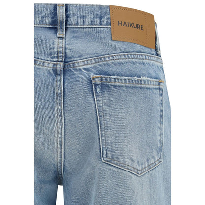 Jeans by Haikure for women in denim cotton blue, natural & signature features an refined tailoring silhouette, showcasing a premium tapered-leg, straight-leg, regular-fit & wide with a high rise and long cut for a refined tailoring look.
