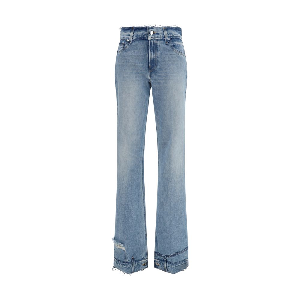 Jeans by Haikure for women in denim cotton blue features an sartorial flared, wide & slim and long with a cut for a sartorial finish.
