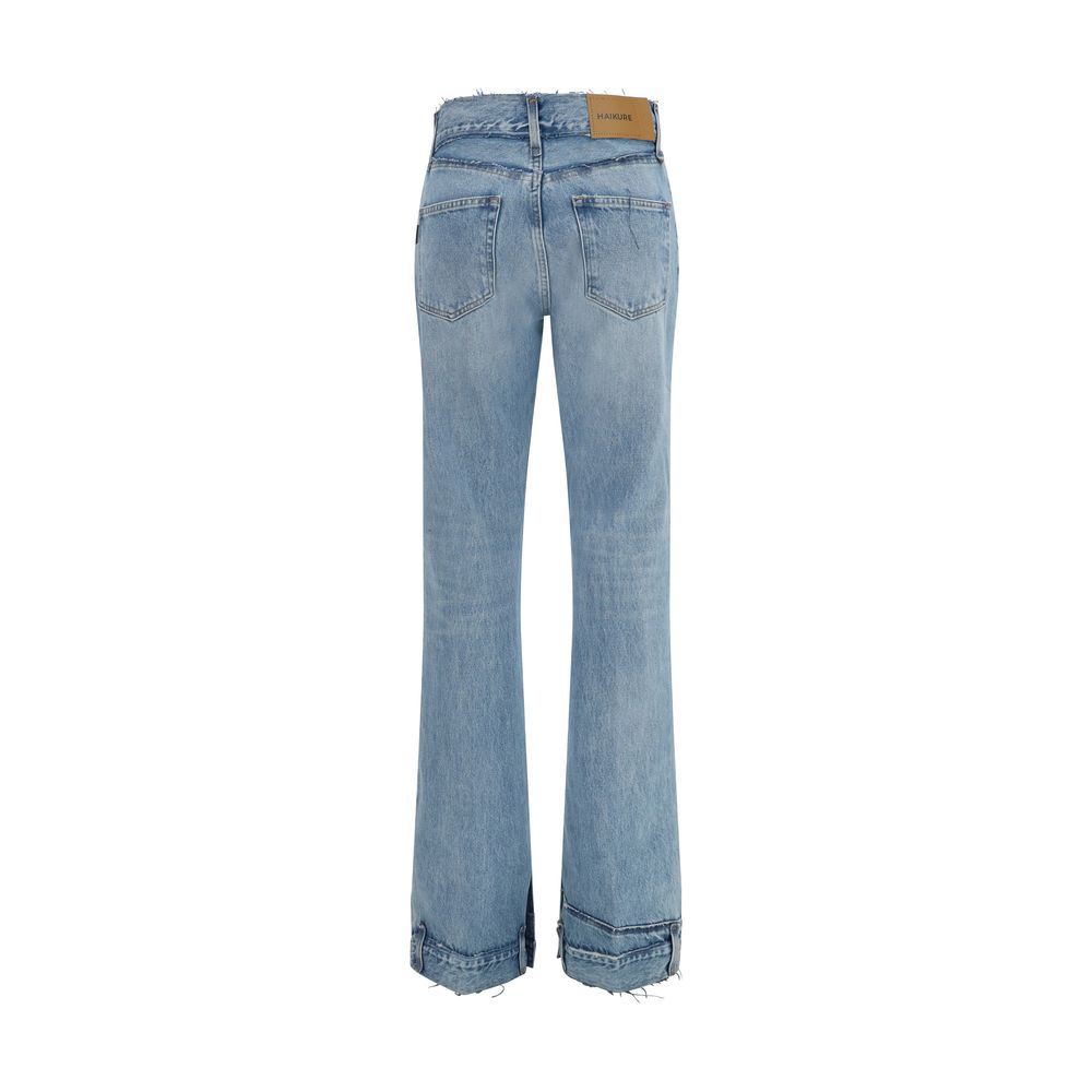 Jeans by Haikure for women in denim cotton blue presents a refined pantology silhouette, artfully defined by a refined pantology flared, wide & slim, long, and a sophisticated .