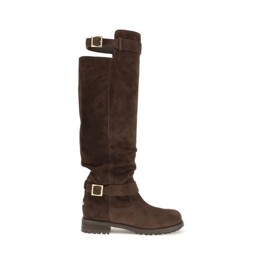 Lace-Up Ankle Biker High Knee-High Strap Boots by Jimmy Choo for women in bos taurus calf suede leather brown features an enchanting design from the Women's Bos Taurus Calf Suede Leather Lace-Up Ankle Biker High Knee-High Strap Boots collection, highlighting a enchanting and for a refined look.