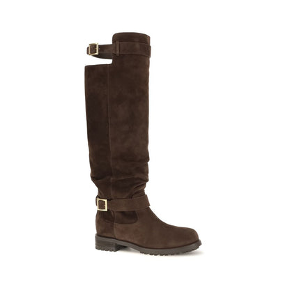 Lace-Up Ankle Biker High Knee-High Strap Boots by Jimmy Choo for women in bos taurus calf suede leather brown features an high-performance silhouette, showcasing the sophisticated design of the Women's Bos Taurus Calf Suede Leather Lace-Up Ankle Biker High Knee-High Strap Boots with a and a refined .