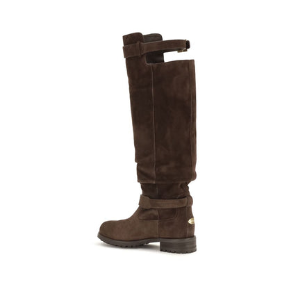 Lace-Up Ankle Biker High Knee-High Strap Boots by Jimmy Choo for women in bos taurus calf suede leather brown features an effortless chic silhouette from the Women's Bos Taurus Calf Suede Leather Lace-Up Ankle Biker High Knee-High Strap Boots collection, showcasing a effortless chic and refined for an effortless chic look.