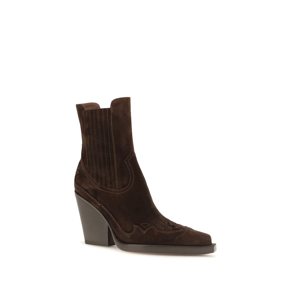 Ankle Cowboy Boots by Paris Texas for women in bos taurus calf suede leather brown features an effortless chic silhouette from the Women's Bos Taurus Calf Suede Leather Ankle Cowboy Boots collection, showcasing a effortless chic and refined for an effortless chic look.