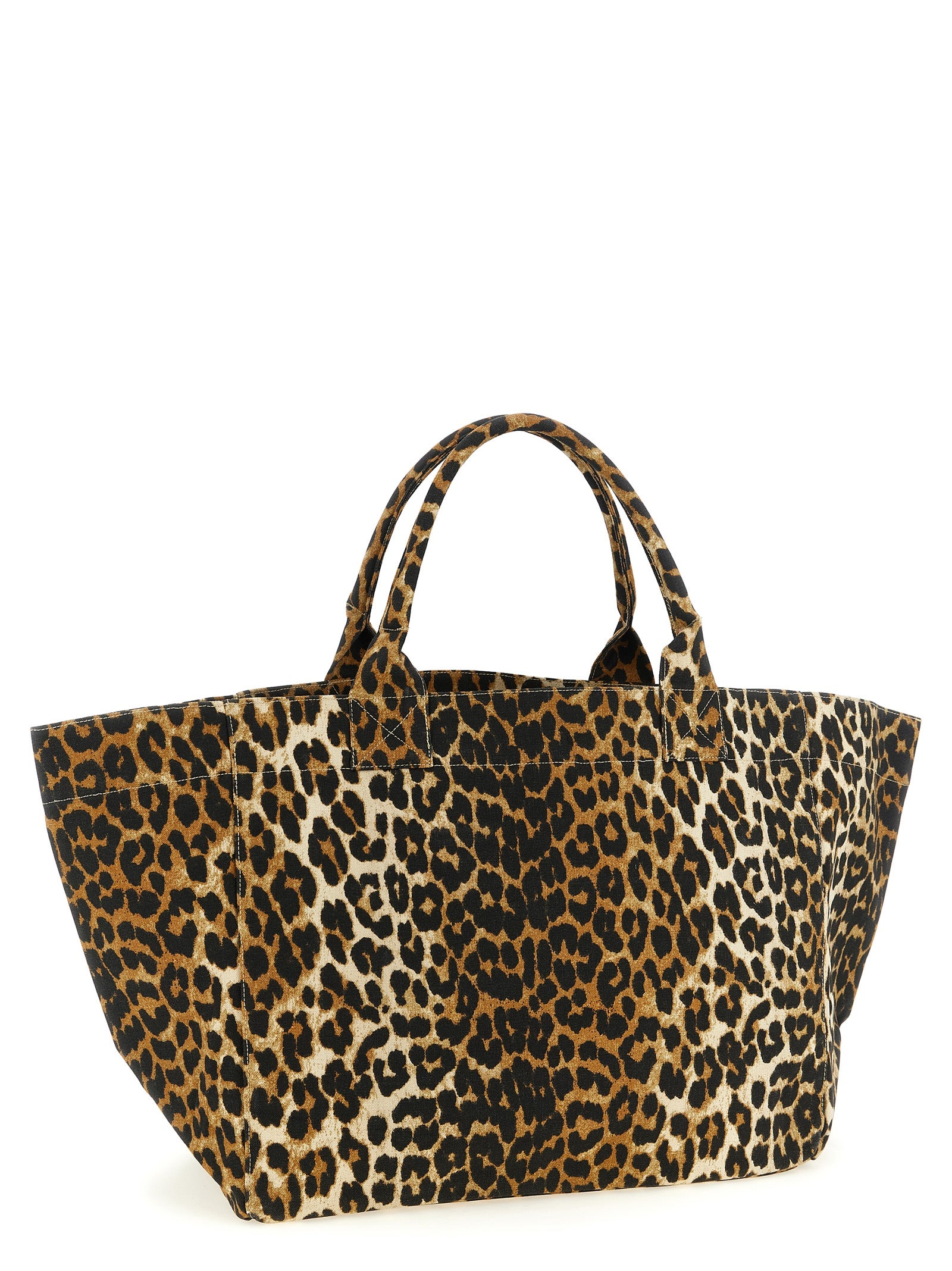 Tote Bag by Ganni for women in cotton canvas black, brown, leopard-print & print features an jet-set-ready silhouette, showcasing the Cotton Canvas Tote Bag design with a secure zipper, ample , and versatile handle.