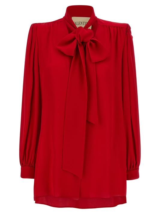 Blouse by Valentino Garavani for women in silk crepe red, featuring a nuanced long-sleeve and nuanced for a sophisticated finish.