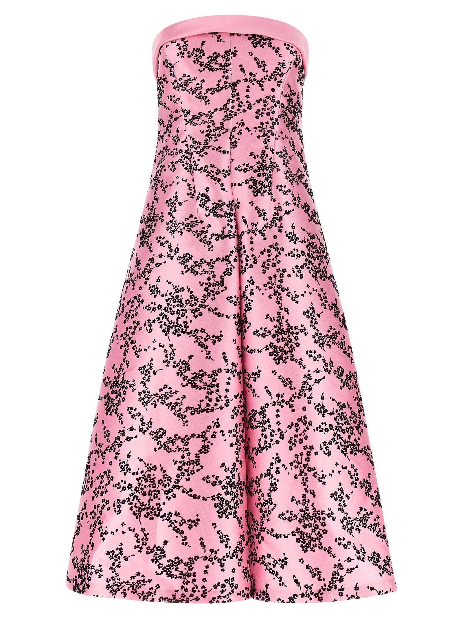 Dress by Alberta Ferretti for women in polyester & silk multicolor, pink & floral showcases a striking silhouette, elegantly detailed with a strapless, refined strapless neckline, and a striking midi for a striking finish.